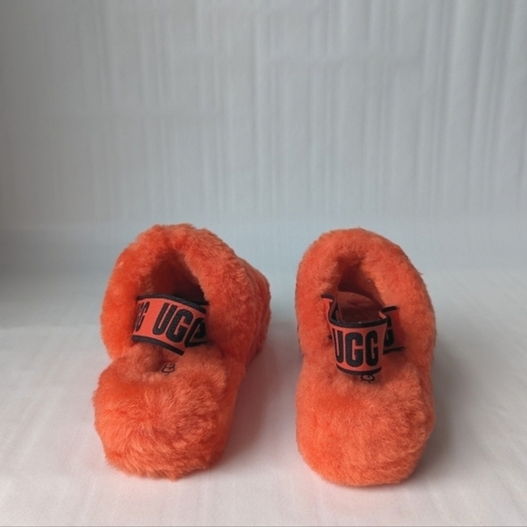 Ugg Fluff Yeah Slide Furry Fuzzy Slipper, Graphic Logo Elastic Strap Hazard sz 6 - Picture 6 of 10